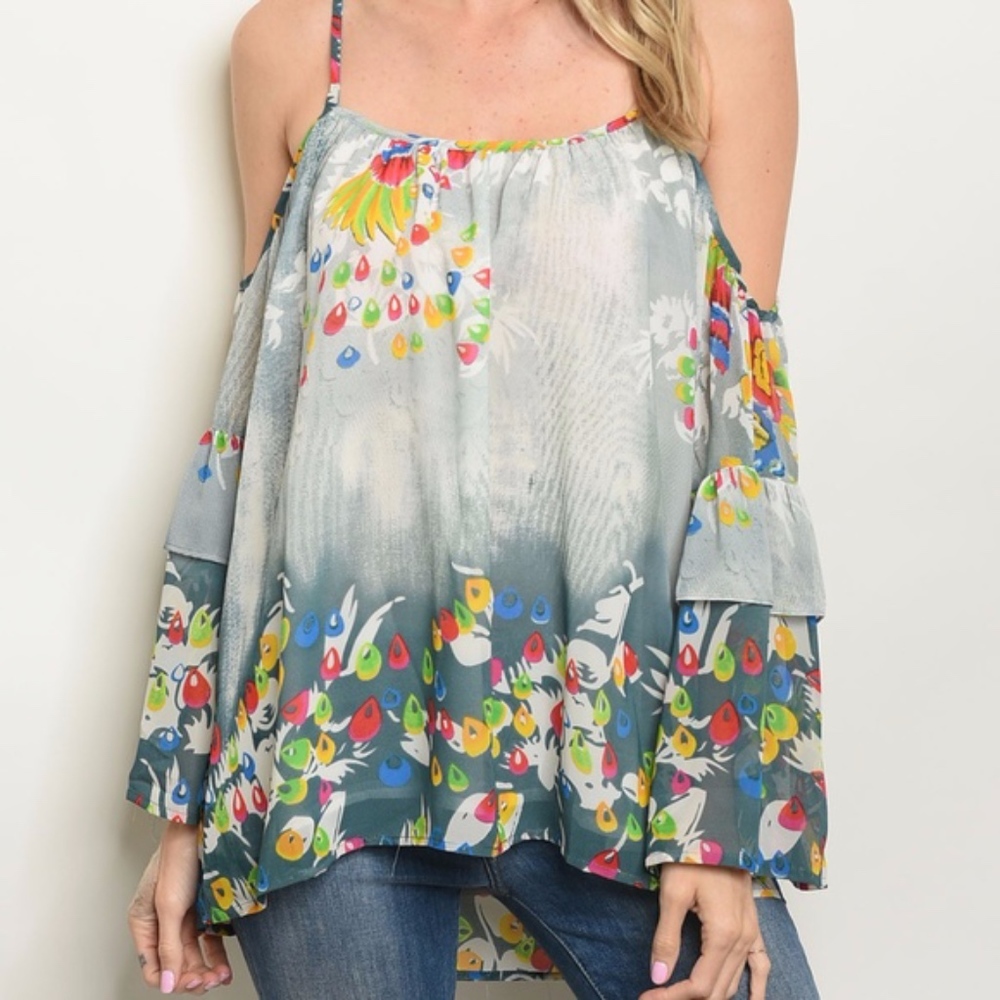 Bell Sleeve Sage Top NEW